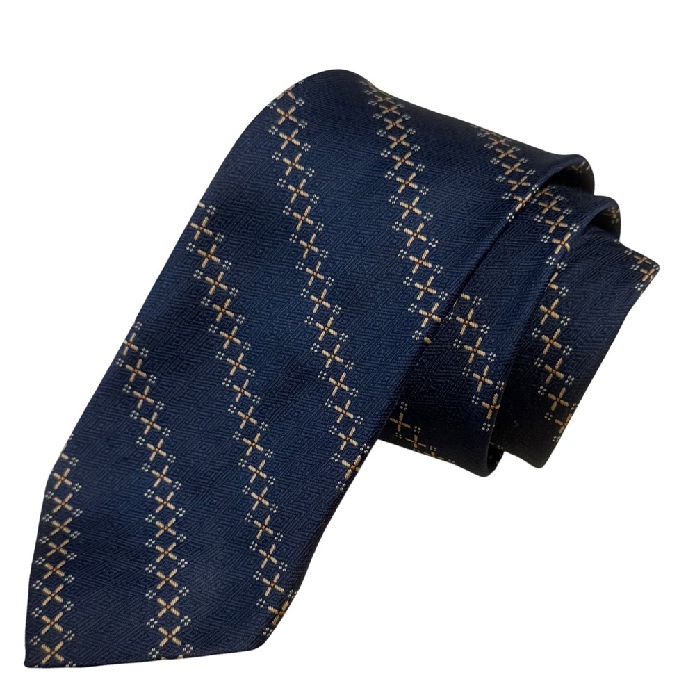 Vintage Cravats by Mr. R. Necktie‎ Navy Blue Geometric Patterned Silk Tie
